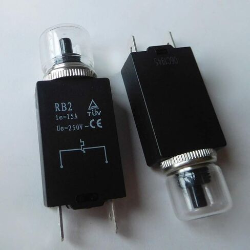 RB2 15A 125/250V 2 دبابيس محرك الحماية الحرارية معدات التبديل قواطع دوائر مصغرة دليل إعادة تعيين مفاتيح الضغط على زر مع الجهد الزائد الزائد وحماية الدائرة القصيرة، 2 حزمة in Kuwait