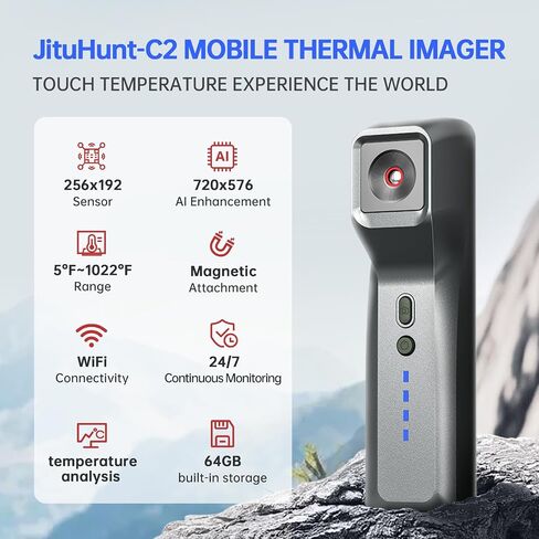 كاميرا التصوير الحراري JituHunt اللاسلكية لأجهزة Android/iOS(iPhone)، مقاس 256 × 192، مرفق مغناطيسي، مراقبة 24/7، نطاق 4 درجات فهرنهايت ~ 1022 درجة فهرنهايت، سعة تخزين 64 جيجابايت in Kuwait