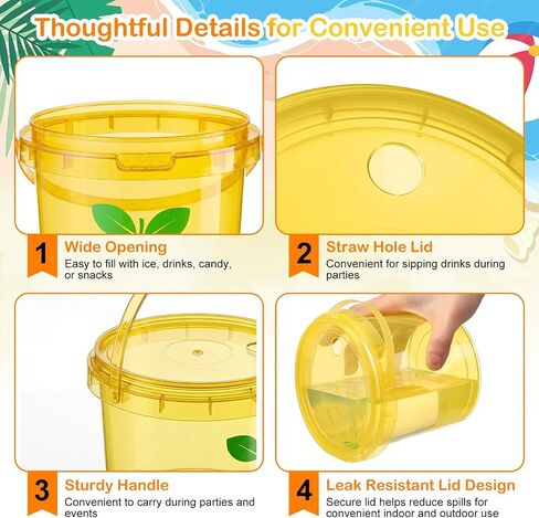 Funnymoom 24 Pack 32oz Lemonade Cups Lemon Drink Buckets with Lids and Straws Summer Party Yellow Plastic Buckets Ice Cream Reusable Food Containers with Handle Cocktail Cups for Beach Pool Parties in Kuwait