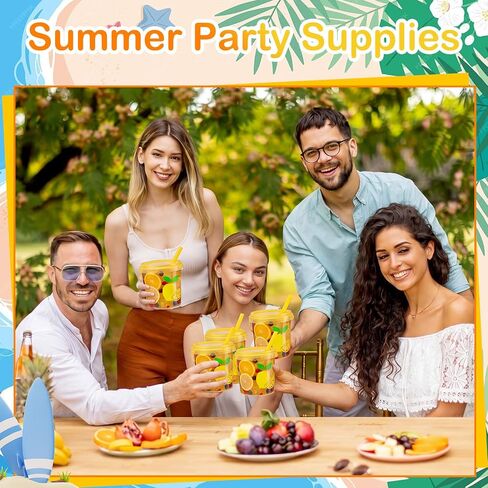 Funnymoom 24 Pack 32oz Lemonade Cups Lemon Drink Buckets with Lids and Straws Summer Party Yellow Plastic Buckets Ice Cream Reusable Food Containers with Handle Cocktail Cups for Beach Pool Parties in Kuwait