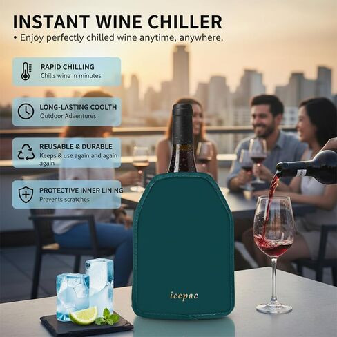 Wine Cooler Sleeve, Wine Bottle Gel Cooler Sleeve Freezer Chiller, Long Lasting Keep Wine Cool and Chill Sleeve for Prosecco Champagne Beer Wine Bottles(1PCS Blackish green) in Kuwait