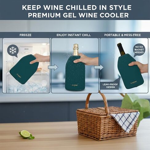 Wine Cooler Sleeve, Wine Bottle Gel Cooler Sleeve Freezer Chiller, Long Lasting Keep Wine Cool and Chill Sleeve for Prosecco Champagne Beer Wine Bottles(1PCS Blackish green) in Kuwait