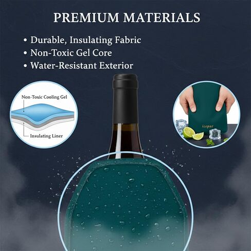 Wine Cooler Sleeve, Wine Bottle Gel Cooler Sleeve Freezer Chiller, Long Lasting Keep Wine Cool and Chill Sleeve for Prosecco Champagne Beer Wine Bottles(1PCS Blackish green) in Kuwait