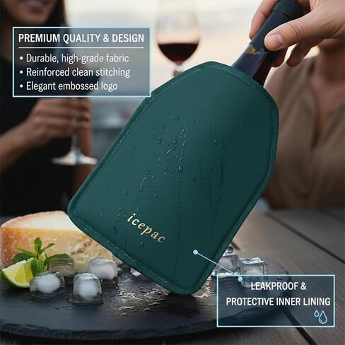 Wine Cooler Sleeve, Wine Bottle Gel Cooler Sleeve Freezer Chiller, Long Lasting Keep Wine Cool and Chill Sleeve for Prosecco Champagne Beer Wine Bottles(1PCS Blackish green) in Kuwait