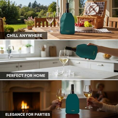 Wine Cooler Sleeve, Wine Bottle Gel Cooler Sleeve Freezer Chiller, Long Lasting Keep Wine Cool and Chill Sleeve for Prosecco Champagne Beer Wine Bottles(1PCS Blackish green) in Kuwait