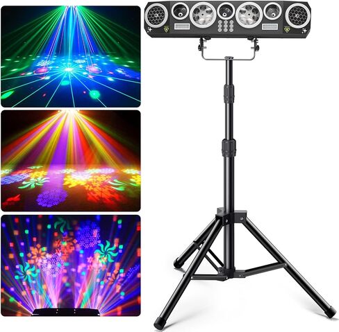 KeoBin All-in-One Pro DJ Light with Stand, RGBWA Disco GOBO Strobe UV Lights and Laser Light Show Support DMX512/Sound Activated for Club Stage Gig Home Party in Kuwait