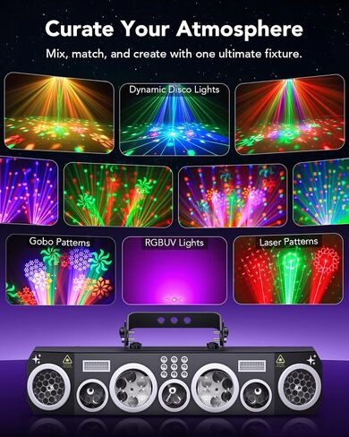 KeoBin All-in-One Pro DJ Light with Stand, RGBWA Disco GOBO Strobe UV Lights and Laser Light Show Support DMX512/Sound Activated for Club Stage Gig Home Party in Kuwait