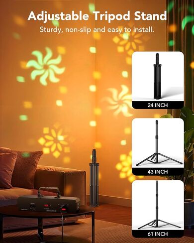 KeoBin All-in-One Pro DJ Light with Stand, RGBWA Disco GOBO Strobe UV Lights and Laser Light Show Support DMX512/Sound Activated for Club Stage Gig Home Party in Kuwait