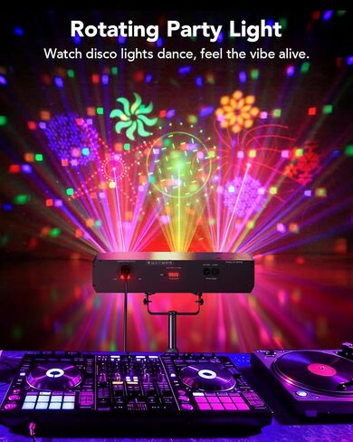 KeoBin All-in-One Pro DJ Light with Stand, RGBWA Disco GOBO Strobe UV Lights and Laser Light Show Support DMX512/Sound Activated for Club Stage Gig Home Party in Kuwait