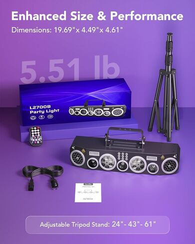 KeoBin All-in-One Pro DJ Light with Stand, RGBWA Disco GOBO Strobe UV Lights and Laser Light Show Support DMX512/Sound Activated for Club Stage Gig Home Party in Kuwait