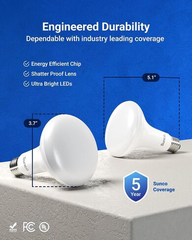 Sunco 6 Pack BR30 LED Bulb, Recessed Can Light Bulbs, Indoor Flood Lighting, 1600 LM, 16W (100W Equivalent) 3000K Warm White, E26 Medium Base, Dimmable UL in Kuwait