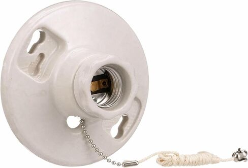 Eaton 659-SP 660-Watt 250-volt حامل مصباح سقف متوسط ​​القاعدة مع سلسلة سحب، بورسلين، أبيض in Kuwait