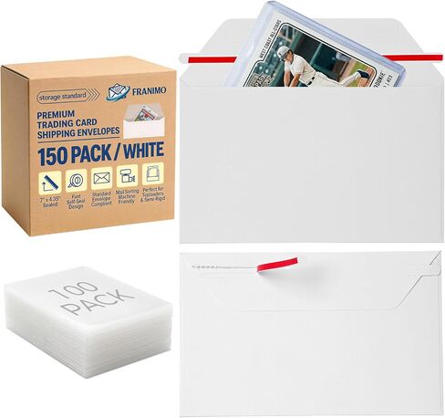 150 Pack Trading Card Mailing Envelopes, 7" x 4.35" Self-Adhesive Mailers for Trading Cards, Perfect Sized Shipping Envelope for Mailing Semi-Rigid and Toploaders, Includes 100 Card Sleeves in Kuwait