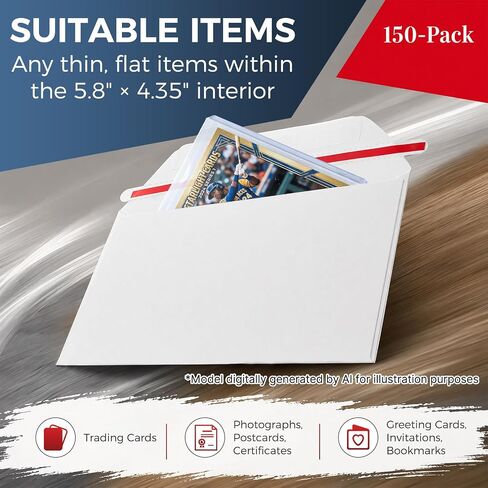 150 Pack Trading Card Mailing Envelopes, 7" x 4.35" Self-Adhesive Mailers for Trading Cards, Perfect Sized Shipping Envelope for Mailing Semi-Rigid and Toploaders, Includes 100 Card Sleeves in Kuwait