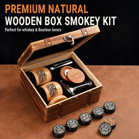 Whiskey Smoker Kit with Torch - Old Fashioned Cocktail Smoker Kit with Bourbon Glasses, 6 Flavors Wood Chips, Birthday Gift for Men, Dad, Whiskey & Bourbon Lovers (No Butane) in Kuwait