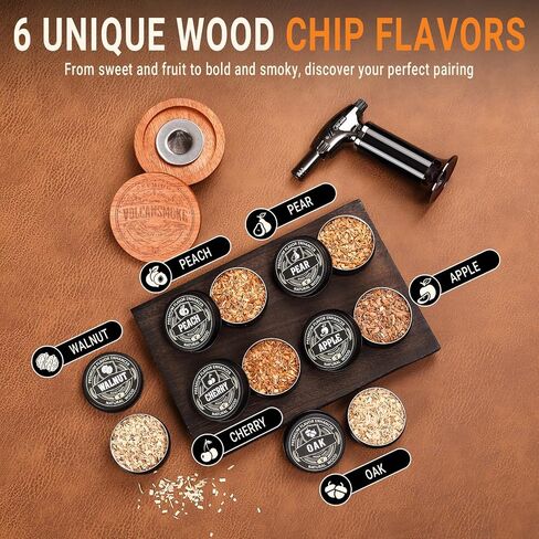 Whiskey Smoker Kit with Torch - Old Fashioned Cocktail Smoker Kit with Bourbon Glasses, 6 Flavors Wood Chips, Birthday Gift for Men, Dad, Whiskey & Bourbon Lovers (No Butane) in Kuwait