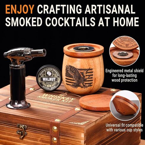 Whiskey Smoker Kit with Torch - Old Fashioned Cocktail Smoker Kit with Bourbon Glasses, 6 Flavors Wood Chips, Birthday Gift for Men, Dad, Whiskey & Bourbon Lovers (No Butane) in Kuwait
