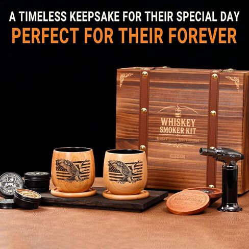 Whiskey Smoker Kit with Torch - Old Fashioned Cocktail Smoker Kit with Bourbon Glasses, 6 Flavors Wood Chips, Birthday Gift for Men, Dad, Whiskey & Bourbon Lovers (No Butane) in Kuwait