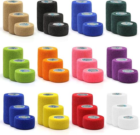 OK TAPE 36 Rolls Self Adhesive Bandage Wrap, (1", 2", 3" x 5 Yards) – 12 Rolls Each Size Elastic Cohesive Bandage Wrap Multi-Color Self Adherent Athletic Tape for Sports Wrist Ankle Vet Wrap in Kuwait