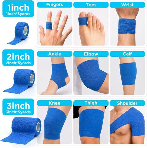 OK TAPE 36 Rolls Self Adhesive Bandage Wrap, (1", 2", 3" x 5 Yards) – 12 Rolls Each Size Elastic Cohesive Bandage Wrap Multi-Color Self Adherent Athletic Tape for Sports Wrist Ankle Vet Wrap in Kuwait