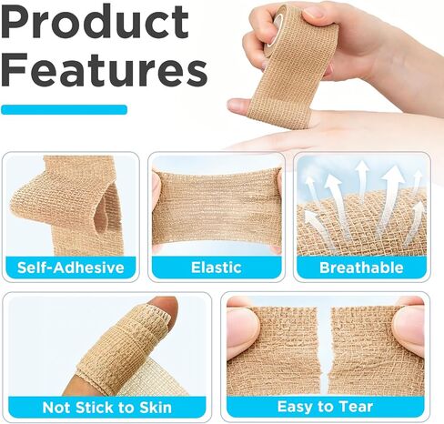 OK TAPE 36 Rolls Self Adhesive Bandage Wrap, (1", 2", 3" x 5 Yards) – 12 Rolls Each Size Elastic Cohesive Bandage Wrap Multi-Color Self Adherent Athletic Tape for Sports Wrist Ankle Vet Wrap in Kuwait