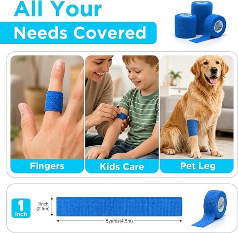OK TAPE 36 Rolls Self Adhesive Bandage Wrap, (1", 2", 3" x 5 Yards) – 12 Rolls Each Size Elastic Cohesive Bandage Wrap Multi-Color Self Adherent Athletic Tape for Sports Wrist Ankle Vet Wrap in Kuwait