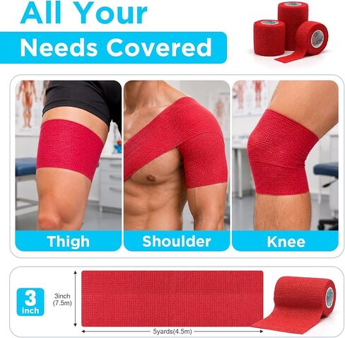 OK TAPE 36 Rolls Self Adhesive Bandage Wrap, (1", 2", 3" x 5 Yards) – 12 Rolls Each Size Elastic Cohesive Bandage Wrap Multi-Color Self Adherent Athletic Tape for Sports Wrist Ankle Vet Wrap in Kuwait