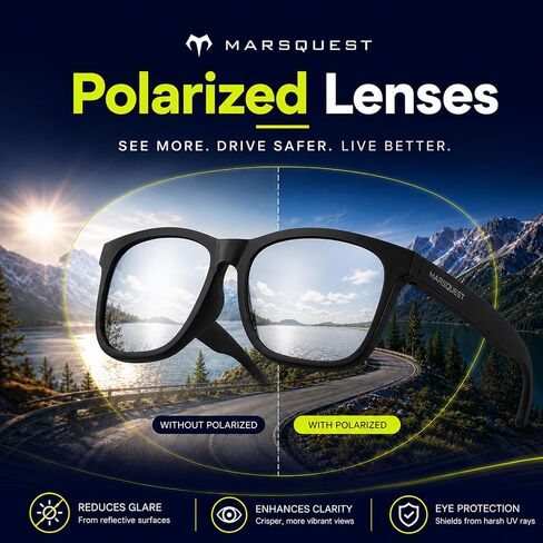MARSQUEST Polarized Sports Sunglasses for Men & Women, Ultralight 0.6oz Wellington Frame, 100% UV400 UVA UVB Protection, Anti-Glare Driving Fishing Cycling Outdoor Sunglasses Black Silver in Kuwait