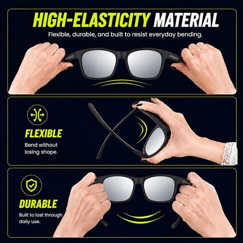 MARSQUEST Polarized Sports Sunglasses for Men & Women, Ultralight 0.6oz Wellington Frame, 100% UV400 UVA UVB Protection, Anti-Glare Driving Fishing Cycling Outdoor Sunglasses Black Silver in Kuwait