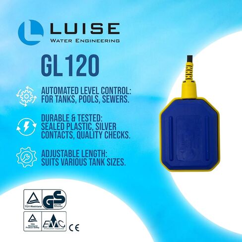 Luise (GL 120) مفتاح عوامة بلاستيكي مقاوم للماء مزود بملامسات فضية | مثالية لخزانات المياه ومضخات الصرف الصحي ومضخات خزان الصرف الصحي والمزيد (110 فولت) L640.0300 in Kuwait