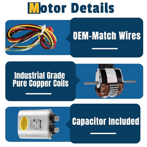 3315332.005 محرك مروحة مكثف RV AC 1/4HP 115V 1585RPM 3 سرعات متوافق مع Genteq F48AF70A61 Dometic Brisk Air II Penguin B57915 B59516 B59146 B59186 B59196 (يتضمن مكثف) in Kuwait