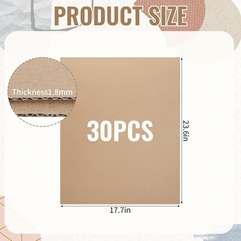 30 Pack Corrugated Cardboard Sheets 18x24 Inch, Large Cardboard Inserts for Shipping Packaging, Flat Cardboard Pads for Mailing, Packing, Art Projects, DIY Crafts in Kuwait