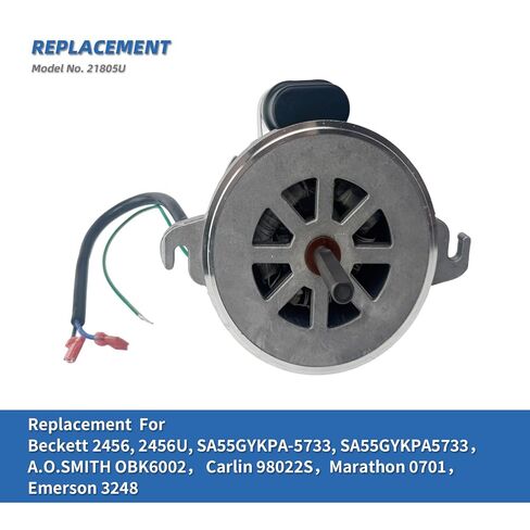 21805U PSC Burner Motor يستبدل Beckett 2456, 2456U, SA55GYKPA-5733, SA55GYKPA5733, A.O.Smith OBK6002, Carlin 98022S, Marathon 0701, Emerson 3248, 17HP, 120V, 3450RPM, Oil محرك الموقد Leungoo in Kuwait