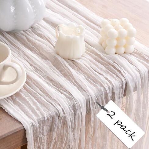2pcs Cheesecloth Table Runner 120 Inches Sage Green Boho Gauze Cheese Cloth Runner 10FT Rustic Sheer Fall Table Runners for Thanksgiving Baby Shower Party Holiday Wedding Decoration in Saudi Arabia