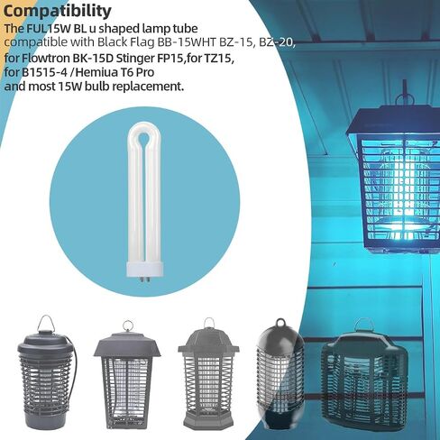 لمبة بديلة 15 وات مع قاعدة 4 دبابيس متوافقة مع العلم الأسود BB-15WHT BZ-15، BZ-20، لـ Flowtron BK-15D، لـ Stinger FP15، لـ TZ15، لـ B1515-4 / Hemiua T6 Pro ومعظم لمبات 15 وات، 3 عبوات in Kuwait