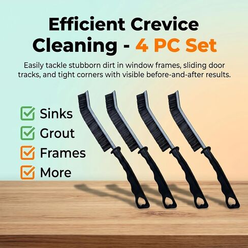 4 Pack Crevice Cleaning Brushes Hard Bristled Grout Brush Tool For Scrub Small Spaces Kitchen Toilet Bathroom Corner Sink Window Tracks Hinges Tile Multifunctional Gap Scrubbers Deep Clean Tools Black in Kuwait