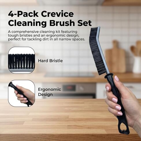 4 Pack Crevice Cleaning Brushes Hard Bristled Grout Brush Tool For Scrub Small Spaces Kitchen Toilet Bathroom Corner Sink Window Tracks Hinges Tile Multifunctional Gap Scrubbers Deep Clean Tools Black in Kuwait