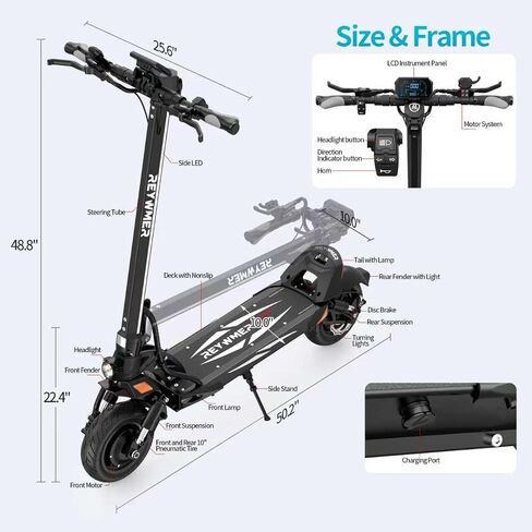 REYWMER KULLTER Electric Scooter, 60V 23.4AH Dual Motors 1300W (Peak 4000W), 50MPH Top Speed, 10-Inch Off-Road Tires, 360° Lights, Front & Rear Dual Suspension, Quick Fold, High Weight Capacity in Saudi Arabia