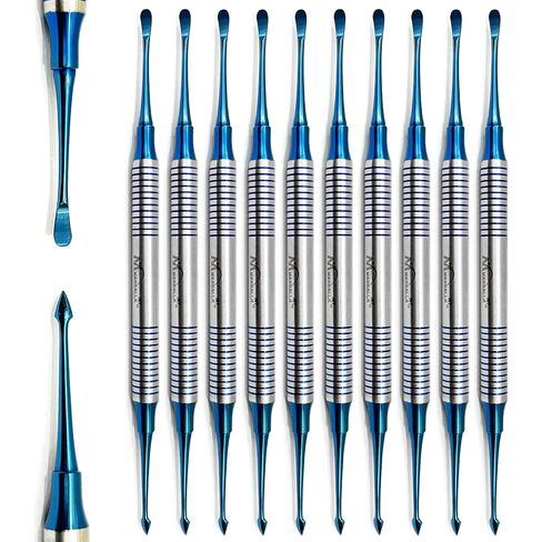 10-Pcs Dental Oral Surgical Buser Periosteal Elevator – Titanium Blue Coated Stainless Steel Soft Tissue Elevation Instrument in Kuwait
