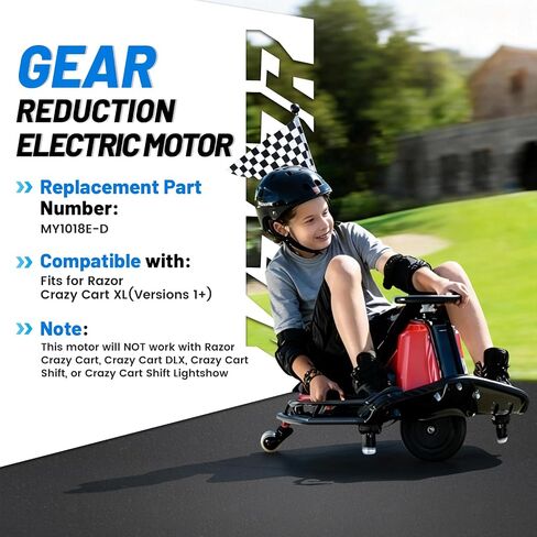 محرك كهربائي لتقليل التروس MY1018E-D بقدرة 36 ​​فولت 500 وات متوافق مع Razor Crazy Cart XL الإصدارات 1+، مع سلسلة مسننة ذات 9 أسنان ودعامة تثبيت in Kuwait