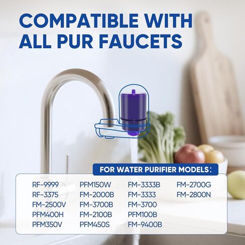 استبدال فلتر صنبور تقليل المعادن الثقيلة من PUREPLUS، متوافق مع PUR® Plus RF9999®، يزيل الرصاص والزئبق والكلور، يناسب FM-2500V، FM-3700، PFM350V، حوامل صنبور متقدمة، 6 عبوات in Kuwait