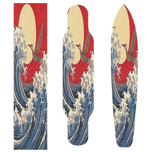 Japanese Sea Wave Skateboard Grip Tape Non-Slip Longboard Griptape Skate Board Tapes Sheet for Decor 44" x 10" in Kuwait