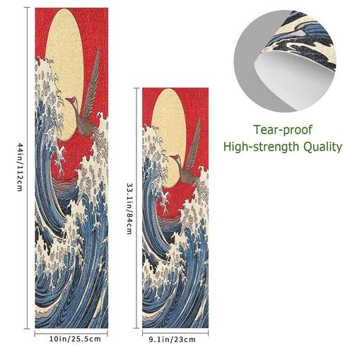 Japanese Sea Wave Skateboard Grip Tape Non-Slip Longboard Griptape Skate Board Tapes Sheet for Decor 44" x 10" in Kuwait