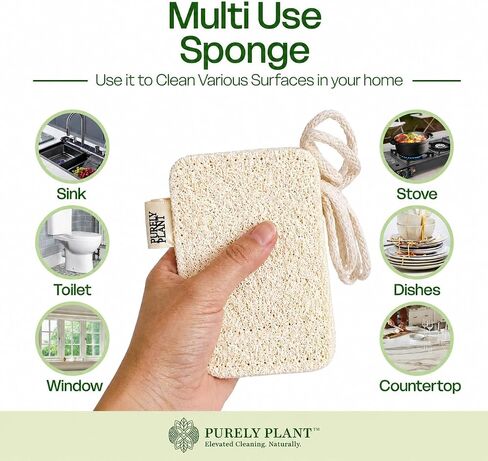Purely Plant Loofah Dish Sponge 6 Pack–Non Toxic, 100% Plastic Free, Compostable & Biodegradable Premium Kitchen Scrubber, Plant Based, Non-Scratch Scouring Pad for Sink, Tile & Grout Cleaning Luffa in Kuwait