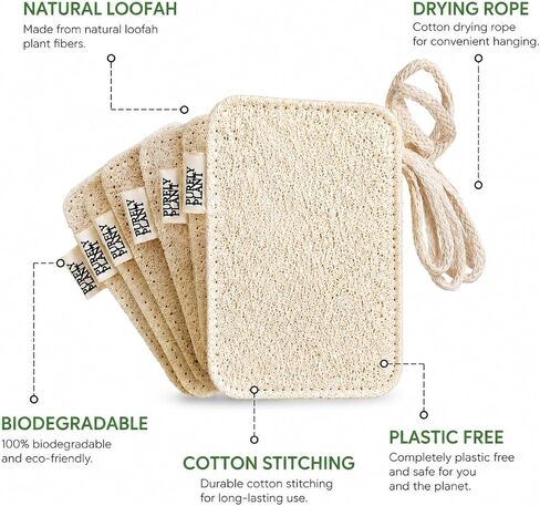 Purely Plant Loofah Dish Sponge 6 Pack–Non Toxic, 100% Plastic Free, Compostable & Biodegradable Premium Kitchen Scrubber, Plant Based, Non-Scratch Scouring Pad for Sink, Tile & Grout Cleaning Luffa in Kuwait