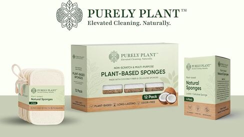 Purely Plant Loofah Dish Sponge 6 Pack–Non Toxic, 100% Plastic Free, Compostable & Biodegradable Premium Kitchen Scrubber, Plant Based, Non-Scratch Scouring Pad for Sink, Tile & Grout Cleaning Luffa in Kuwait