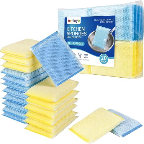 20 Pack All-Purpose Kitchen Sponges, Non Scratch, for Washing and Cleaning Dishes, Non-Stick Cookware, Premium Scrubbers, Ideal for Kitchen, Bathroom in Kuwait