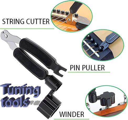 60 PCS All-in-One Acoustic Guitar Maintenance & Starter Kit | Includes Strings, Thumb Picks, 3-in-1 Restring Tool, Bridge Pins, Strap, Picks, Fretboard Stickers in Kuwait