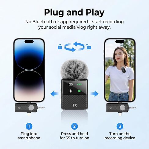 ميكروفون DORNLAT اللاسلكي Lavalier، 3 في 1 ميكروفون على شكل طية صدر السترة لأجهزة iPhone/Android/الكاميرا، إلغاء الضوضاء، ميكروفون صغير الحجم صغير الحجم لمدونات الفيديو، YouTube، TikTok، البث المباشر، تسجيل المقابلة in Kuwait
