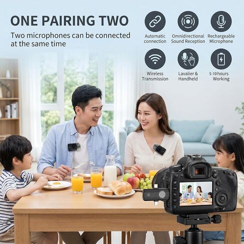 ميكروفون DORNLAT اللاسلكي Lavalier، 3 في 1 ميكروفون على شكل طية صدر السترة لأجهزة iPhone/Android/الكاميرا، إلغاء الضوضاء، ميكروفون صغير الحجم صغير الحجم لمدونات الفيديو، YouTube، TikTok، البث المباشر، تسجيل المقابلة in Kuwait